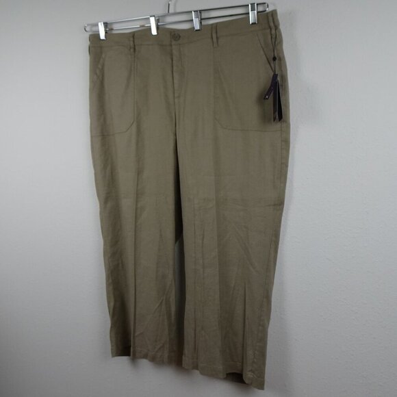 NYDJ Wide Leg Pants Women's Plus Size 20W Brown Linen Blend Cropped Cargo - Picture 3 of 11